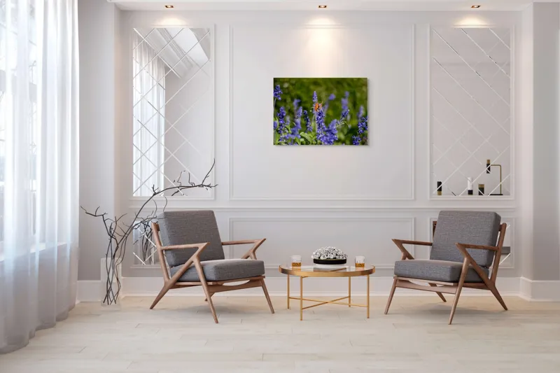 Tablou Canvas, "Fluture pe flori de lavandă", Fluturi, Lavandă, Verdeață, Primăvară, Natură., 100 x 70 cm – poza 5