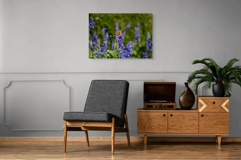 Tablou Canvas, "Fluture pe flori de lavandă", Fluturi, Lavandă, Verdeață, Primăvară, Natură., 100 x 70 cm – poza 8