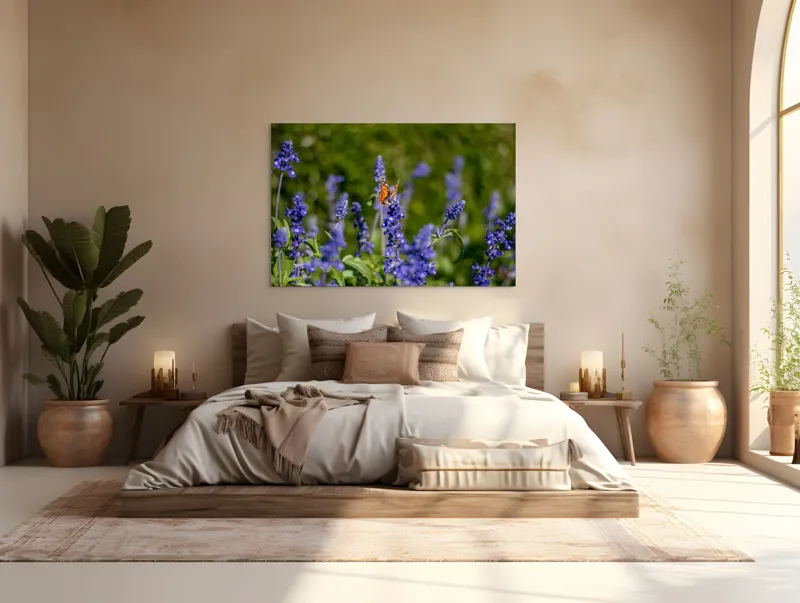 Tablou Canvas, "Fluture pe flori de lavandă", Fluturi, Lavandă, Verdeață, Primăvară, Natură., 150 x 100 cm – poza 4