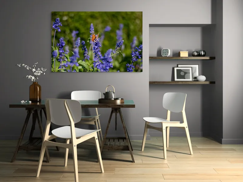 Tablou Canvas, "Fluture pe flori de lavandă", Fluturi, Lavandă, Verdeață, Primăvară, Natură., 150 x 100 cm – poza 5