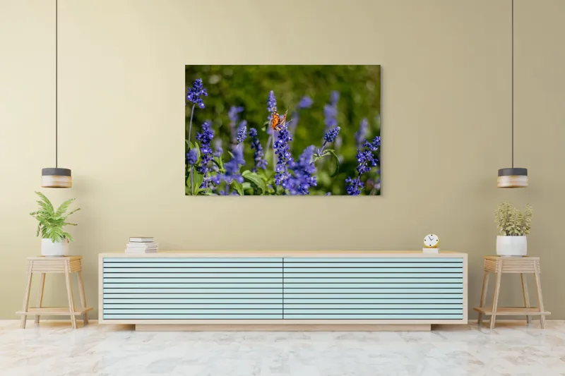 Tablou Canvas, "Fluture pe flori de lavandă", Fluturi, Lavandă, Verdeață, Primăvară, Natură., 150 x 100 cm – poza 6