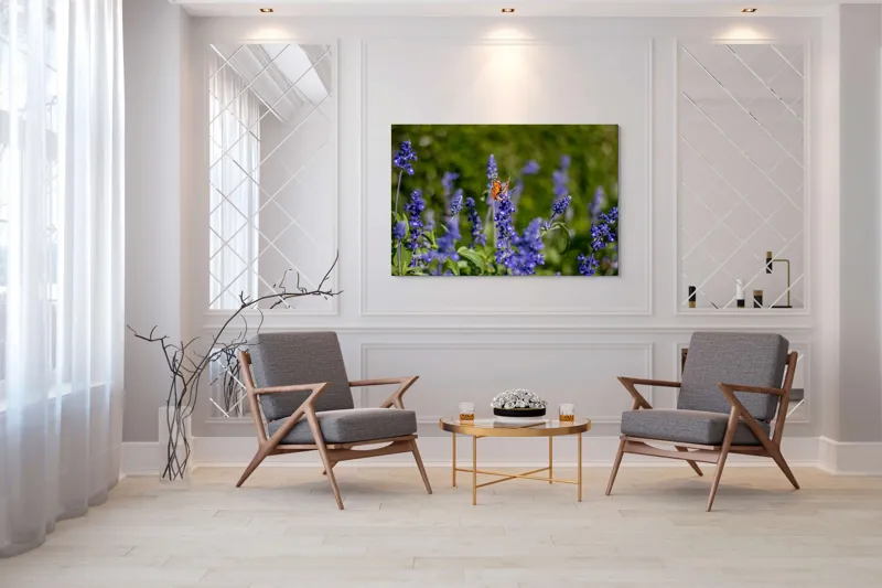 Tablou Canvas, "Fluture pe flori de lavandă", Fluturi, Lavandă, Verdeață, Primăvară, Natură., 150 x 100 cm – poza 7