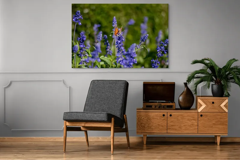Tablou Canvas, "Fluture pe flori de lavandă", Fluturi, Lavandă, Verdeață, Primăvară, Natură., 150 x 100 cm – poza 8