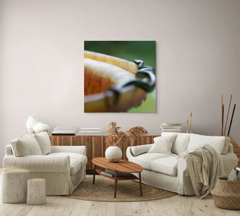 Tablou Canvas, "Șarpele leneș pe marginea vasului", Sarpe, Lemn, Curbura, Plante, Verde, Alunecare, Umiditate, 100 x 100 cm – poza 3
