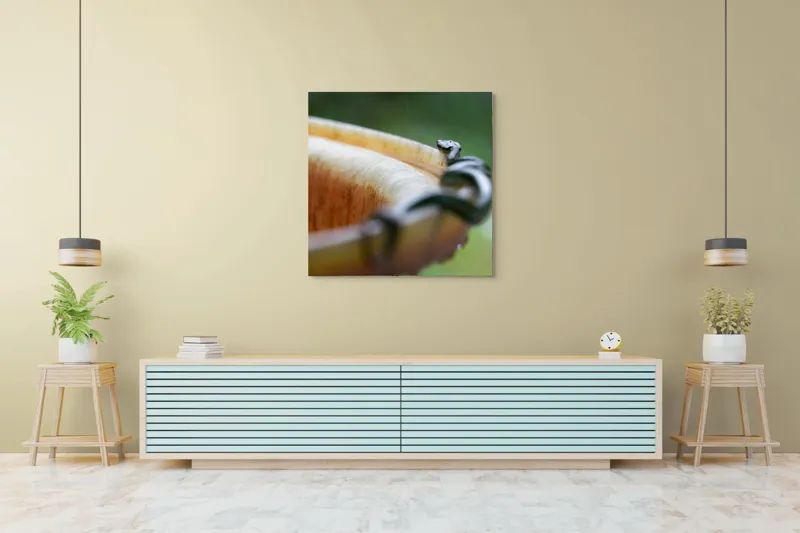 Tablou Canvas, "Șarpele leneș pe marginea vasului", Sarpe, Lemn, Curbura, Plante, Verde, Alunecare, Umiditate, 100 x 100 cm – poza 5