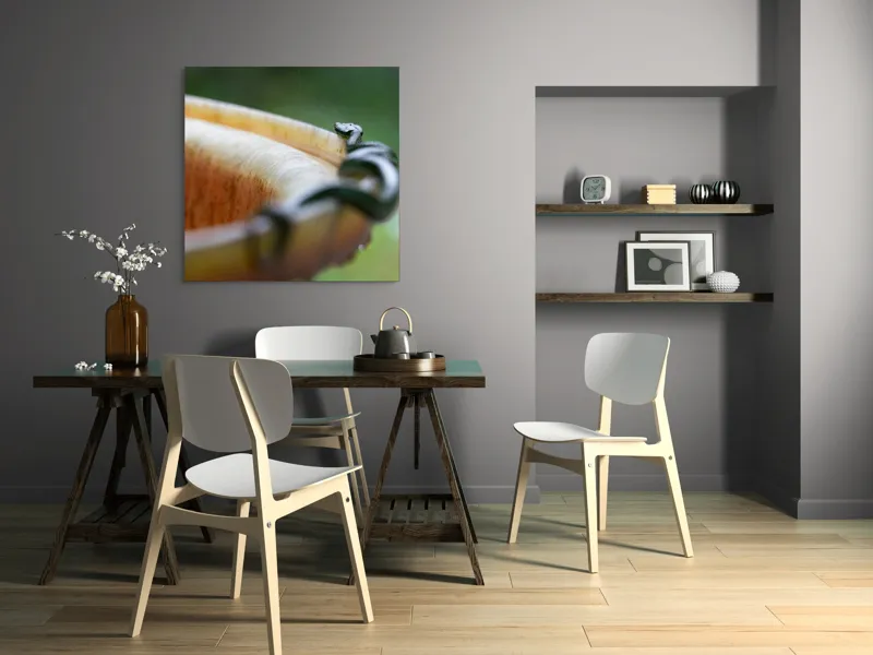 Tablou Canvas, "Șarpele leneș pe marginea vasului", Sarpe, Lemn, Curbura, Plante, Verde, Alunecare, Umiditate, 100 x 100 cm – poza 6