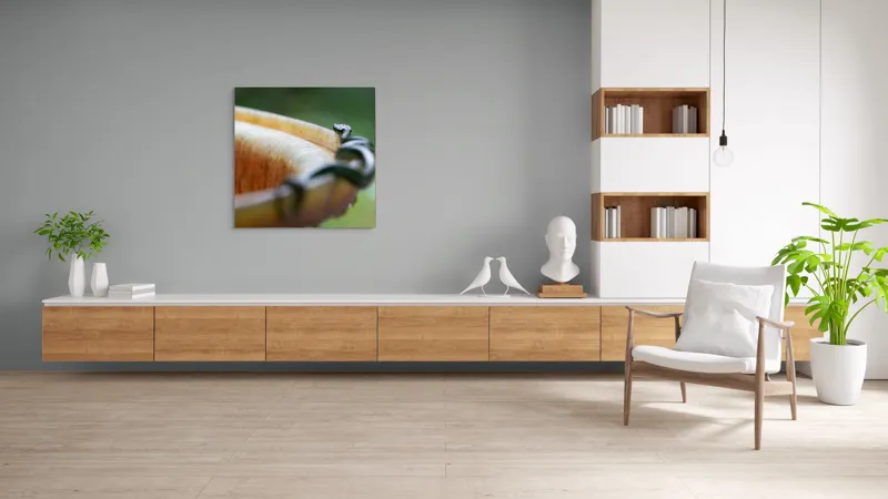 Tablou Canvas, "Șarpele leneș pe marginea vasului", Sarpe, Lemn, Curbura, Plante, Verde, Alunecare, Umiditate, 100 x 100 cm – poza 8