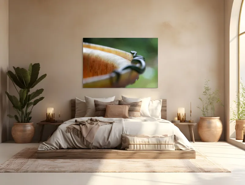 Tablou Canvas, "Șarpele leneș pe marginea vasului", Sarpe, Lemn, Curbura, Plante, Verde, Alunecare, Umiditate, 150 x 100 cm – poza 4