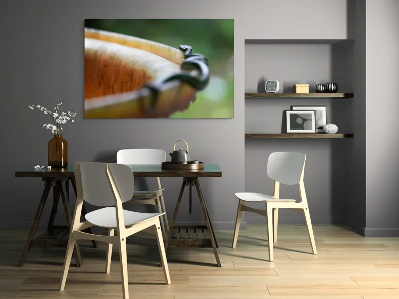Tablou Canvas, "Șarpele leneș pe marginea vasului", Sarpe, Lemn, Curbura, Plante, Verde, Alunecare, Umiditate, 150 x 100 cm – poza 5