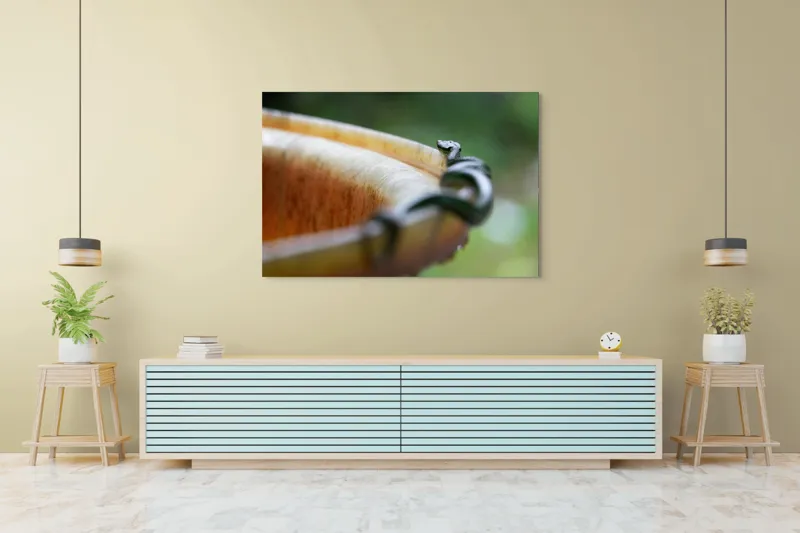 Tablou Canvas, "Șarpele leneș pe marginea vasului", Sarpe, Lemn, Curbura, Plante, Verde, Alunecare, Umiditate, 150 x 100 cm – poza 6