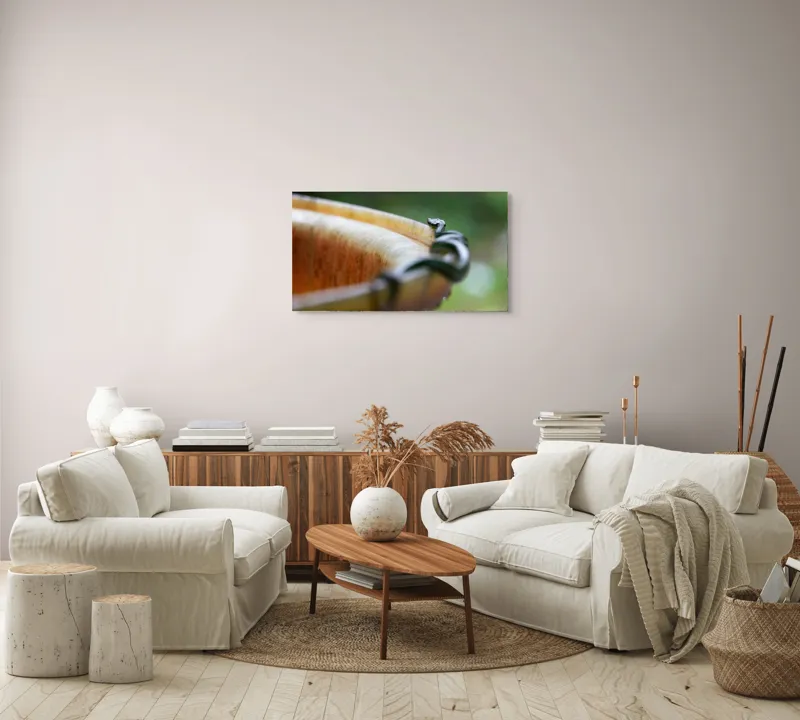 Tablou Canvas, "Șarpele leneș pe marginea vasului", Sarpe, Lemn, Curbura, Plante, Verde, Alunecare, Umiditate, 90 x 50 cm – poza 4