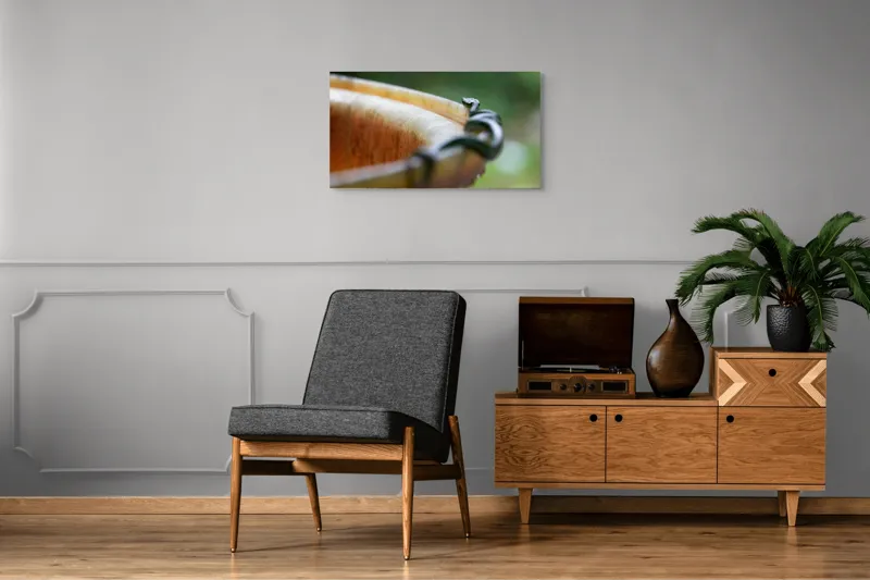 Tablou Canvas, "Șarpele leneș pe marginea vasului", Sarpe, Lemn, Curbura, Plante, Verde, Alunecare, Umiditate, 90 x 50 cm – poza 6