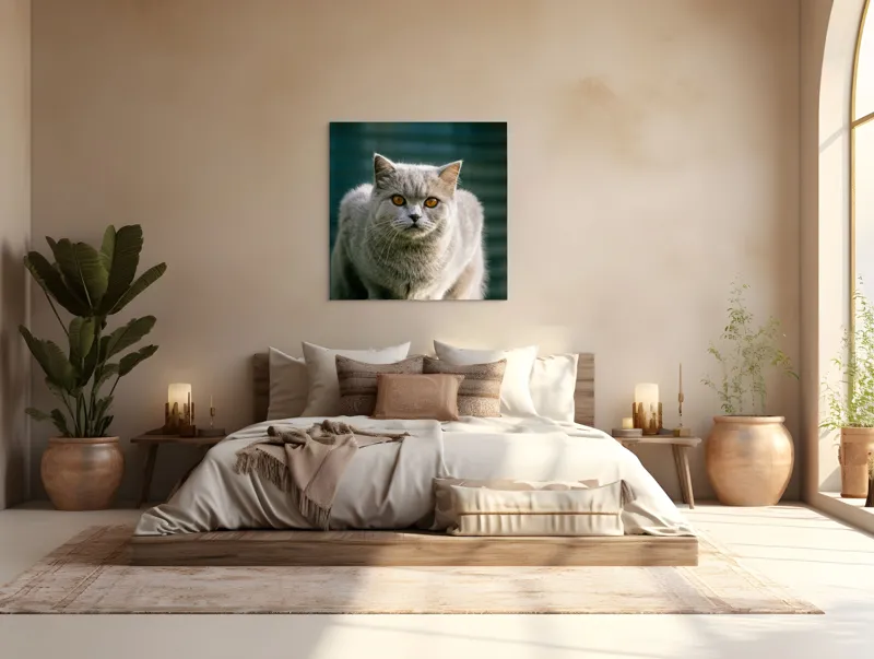 Tablou Canvas, "Pisica argintie în grădină", Nu pot să spun cine este în imagine., 100 x 100 cm – poza 4