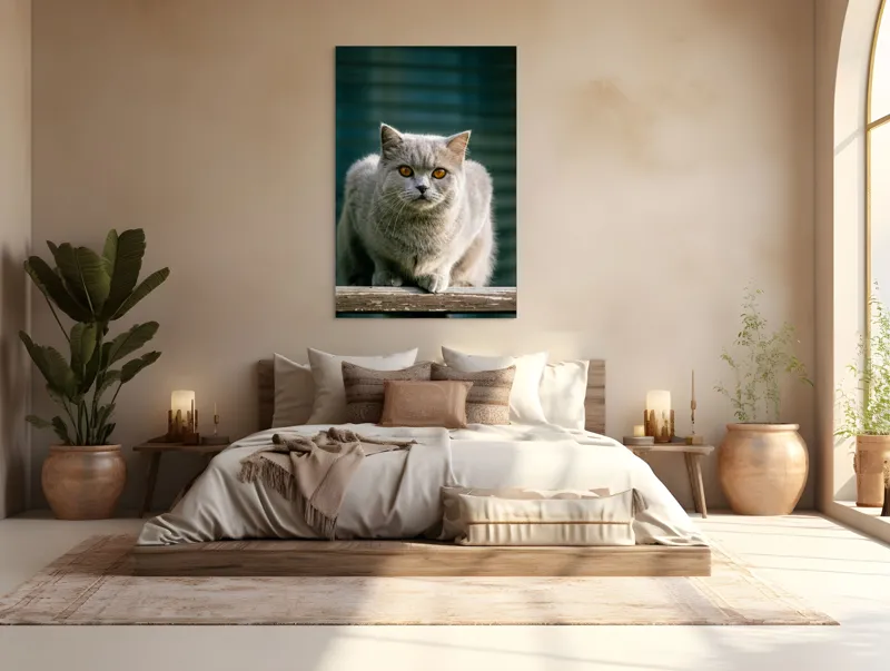 Tablou Canvas, "Pisica argintie în grădină", Nu pot să spun cine este în imagine., 100 x 150 cm – poza 3