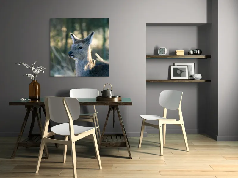 Tablou Canvas, "Misterul pădurii de iarnă", Iepure, Pădure, Lumină, Blană, Natură, Eleganță, Calm, Animal, Privire, Calmitate, 100 x 100 cm – poza 6
