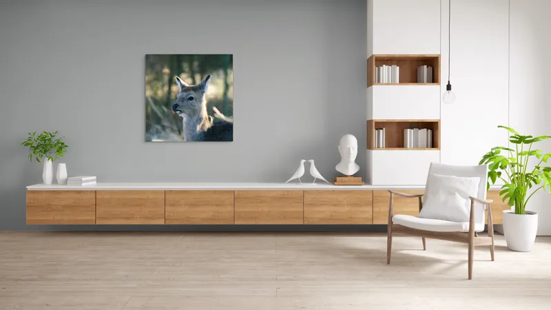 Tablou Canvas, "Misterul pădurii de iarnă", Iepure, Pădure, Lumină, Blană, Natură, Eleganță, Calm, Animal, Privire, Calmitate, 100 x 100 cm – poza 8