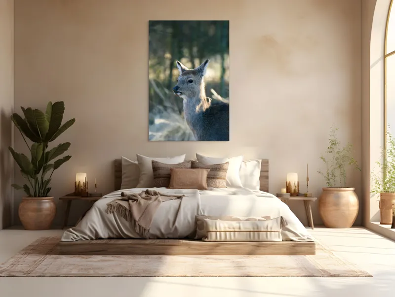 Tablou Canvas, "Misterul pădurii de iarnă", Iepure, Pădure, Lumină, Blană, Natură, Eleganță, Calm, Animal, Privire, Calmitate, 100 x 150 cm – poza 3
