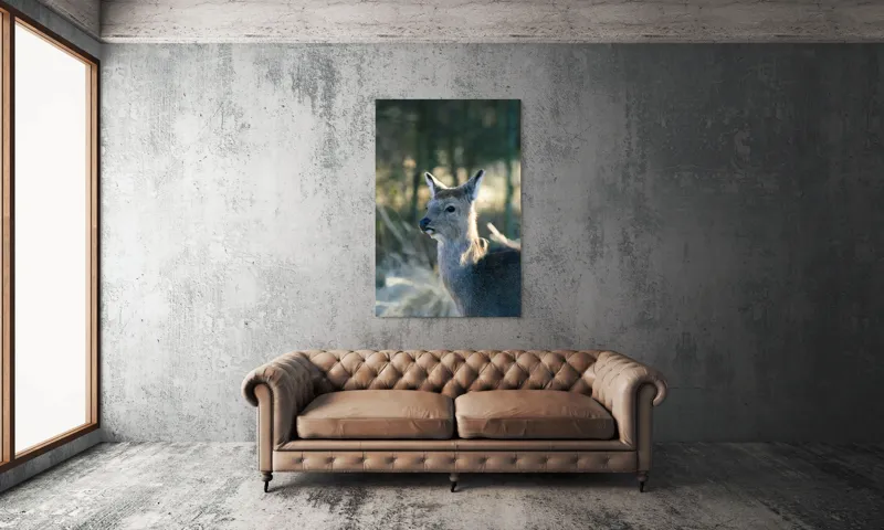Tablou Canvas, "Misterul pădurii de iarnă", Iepure, Pădure, Lumină, Blană, Natură, Eleganță, Calm, Animal, Privire, Calmitate, 100 x 150 cm – poza 6