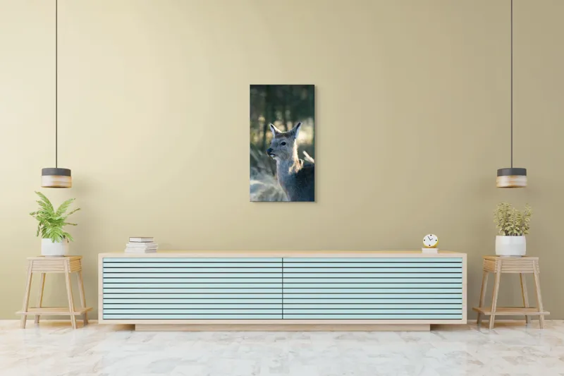 Tablou Canvas, "Misterul pădurii de iarnă", Iepure, Pădure, Lumină, Blană, Natură, Eleganță, Calm, Animal, Privire, Calmitate, 50 x 90 cm – poza 6