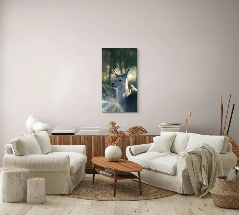 Tablou Canvas, "Misterul pădurii de iarnă", Iepure, Pădure, Lumină, Blană, Natură, Eleganță, Calm, Animal, Privire, Calmitate, 50 x 90 cm – poza 7