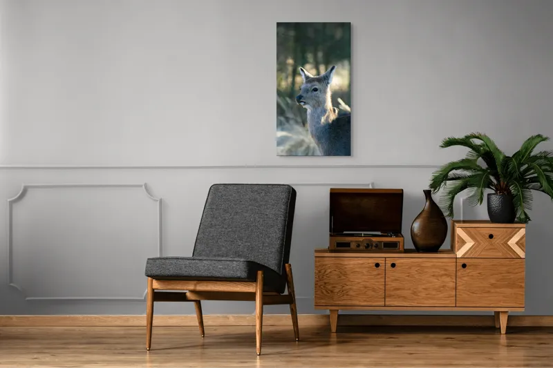 Tablou Canvas, "Misterul pădurii de iarnă", Iepure, Pădure, Lumină, Blană, Natură, Eleganță, Calm, Animal, Privire, Calmitate, 50 x 90 cm – poza 8