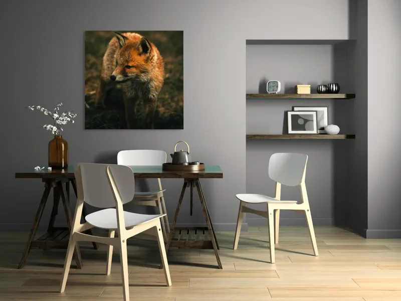 Tablou Canvas, "Vulpe în lumina înserării pe câmpie", Vulpe, Blană, Curiozitate, Pajiște, Natură, Sălbăticie, Prudență, Agilitate, Eleganță, Observare, 100 x 100 cm – poza 6