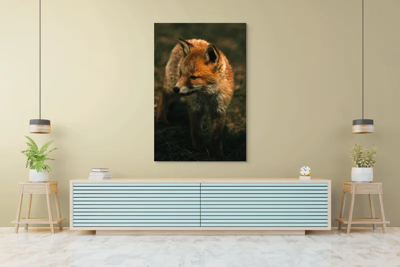 Tablou Canvas, "Vulpe în lumina înserării pe câmpie", Vulpe, Blană, Curiozitate, Pajiște, Natură, Sălbăticie, Prudență, Agilitate, Eleganță, Observare, 100 x 150 cm – poza 4