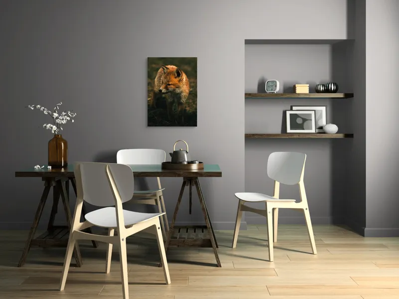 Tablou Canvas, "Vulpe în lumina înserării pe câmpie", Vulpe, Blană, Curiozitate, Pajiște, Natură, Sălbăticie, Prudență, Agilitate, Eleganță, Observare, 50 x 70 cm – poza 5