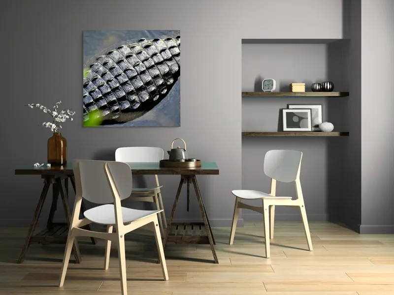 Tablou Canvas, "Textura armurii de crocodil în apă", Solzi, Textură, Reptilă, Apă, Natură, 100 x 100 cm – poza 6