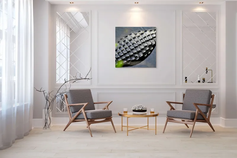 Tablou Canvas, "Textura armurii de crocodil în apă", Solzi, Textură, Reptilă, Apă, Natură, 100 x 100 cm – poza 7