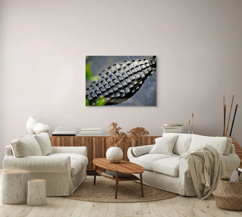 Tablou Canvas, "Textura armurii de crocodil în apă", Solzi, Textură, Reptilă, Apă, Natură, 100 x 70 cm – poza 3