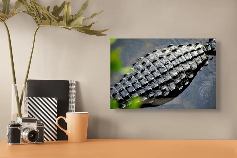 Tablou Canvas, "Textura armurii de crocodil în apă", Solzi, Textură, Reptilă, Apă, Natură, 39 x 26 cm – poza 3