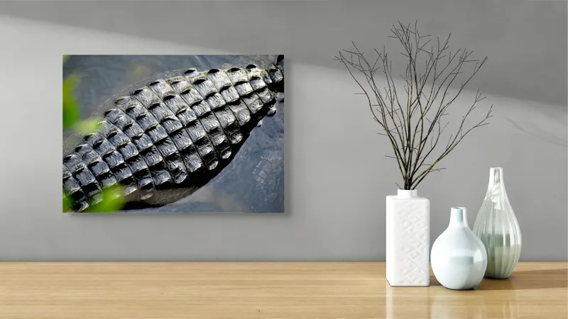 Tablou Canvas, "Textura armurii de crocodil în apă", Solzi, Textură, Reptilă, Apă, Natură, 54 x 39 cm – poza 3