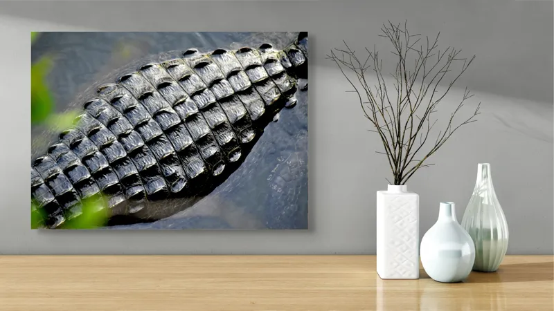 Tablou Canvas, "Textura armurii de crocodil în apă", Solzi, Textură, Reptilă, Apă, Natură, 70 x 50 cm – poza 3