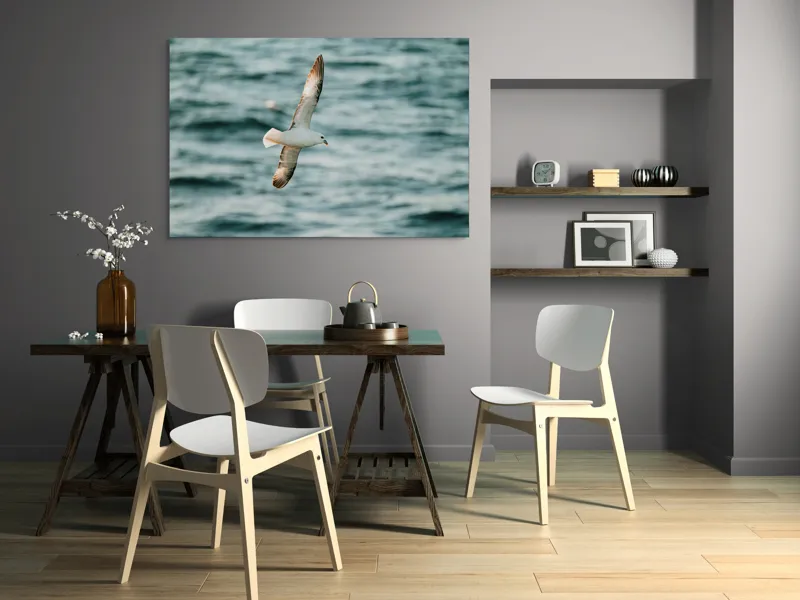 Tablou Canvas, "Zborul liniștit al pescărușului", Pasăre, Zbor, Ocean, Libertate, Aripi, Natură, Cer, Peisaj, Viață, Liniște, 150 x 100 cm – poza 5