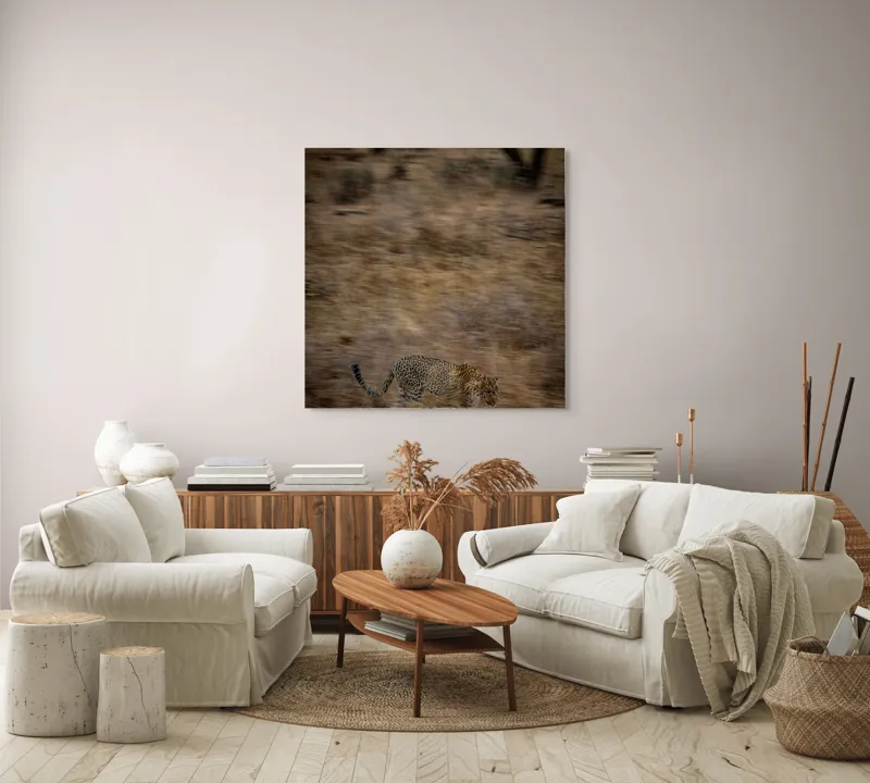 Tablou Canvas, "Leopard în goana prin savană", Leopard, Viteză, Pădure, Precizie, Camuflaj, Agilitate, Eleganță, Sălbăticie, 100 x 100 cm – poza 3