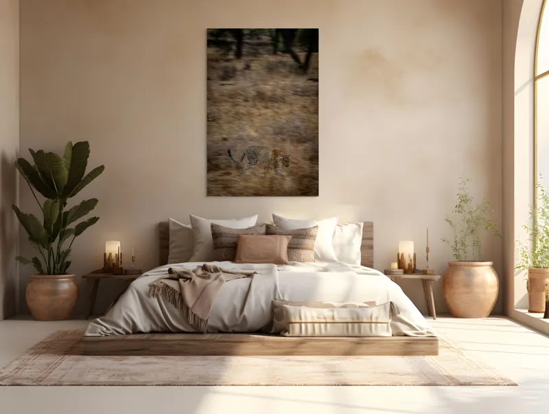 Tablou Canvas, "Leopard în goana prin savană", Leopard, Viteză, Pădure, Precizie, Camuflaj, Agilitate, Eleganță, Sălbăticie, 100 x 150 cm – poza 3