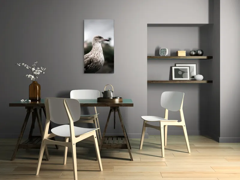 Tablou Canvas, "Pescărușul solitar sub cer înnorat", Pene, Curiozitate, Cer, Natură, Grijă, 50 x 90 cm – poza 4
