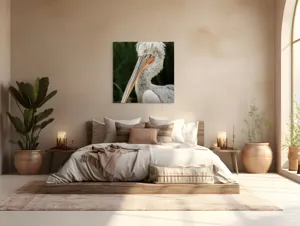Tablou Canvas, Pene, Lung, Elegant, Gri, Ochi, Cioc, Portocaliu, Verde, Fundal, Textură, 100 x 100 cm – poza 4