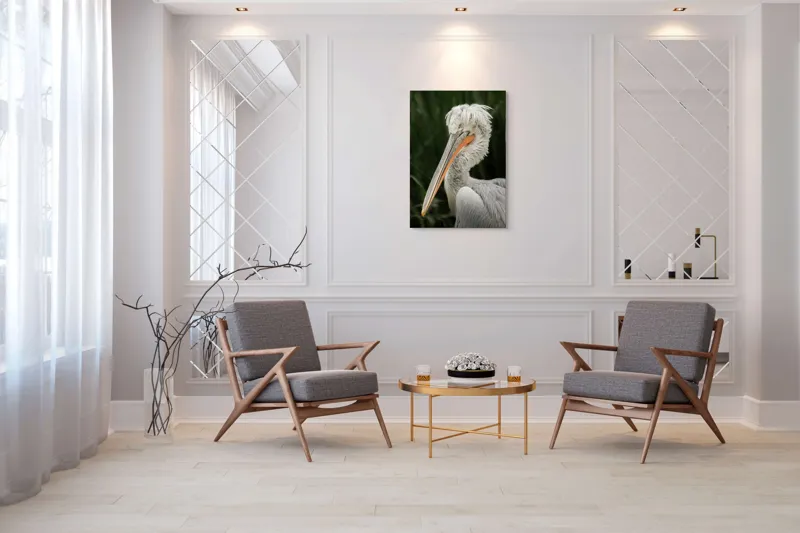 Tablou Canvas, "Nu știu cine este în imagine.", Pene, Lung, Elegant, Gri, Ochi, Cioc, Portocaliu, Verde, Fundal, Textură, 70 x 100 cm – poza 8