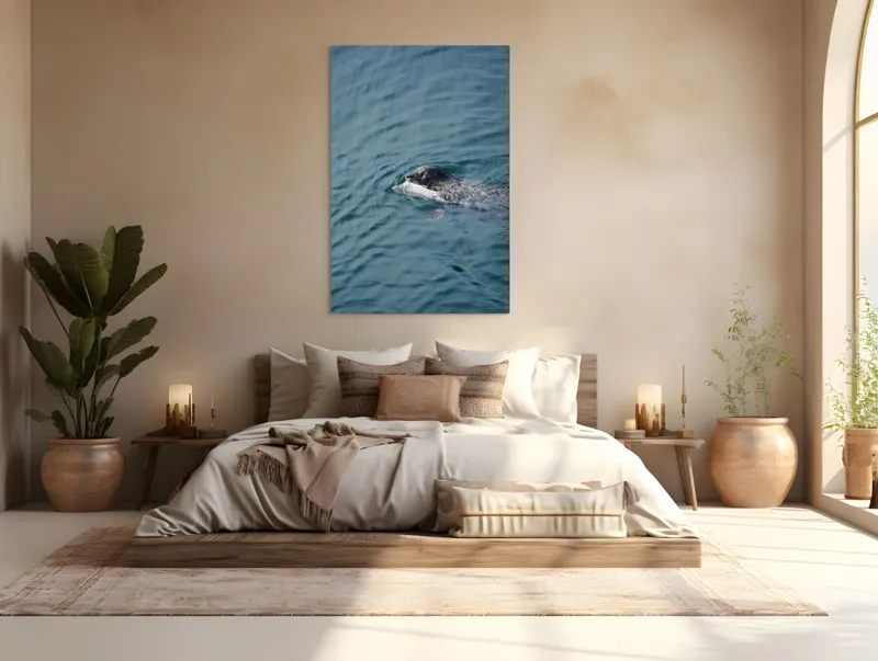 Tablou Canvas, "Foca fericită cu prada ei", Sigiliu, Apă, Peşte, Înot, Natură, Albastru, Adâncime, 100 x 150 cm – poza 3