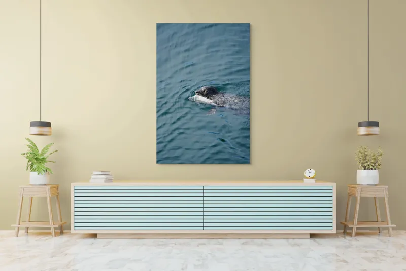 Tablou Canvas, "Foca fericită cu prada ei", Sigiliu, Apă, Peşte, Înot, Natură, Albastru, Adâncime, 100 x 150 cm – poza 4