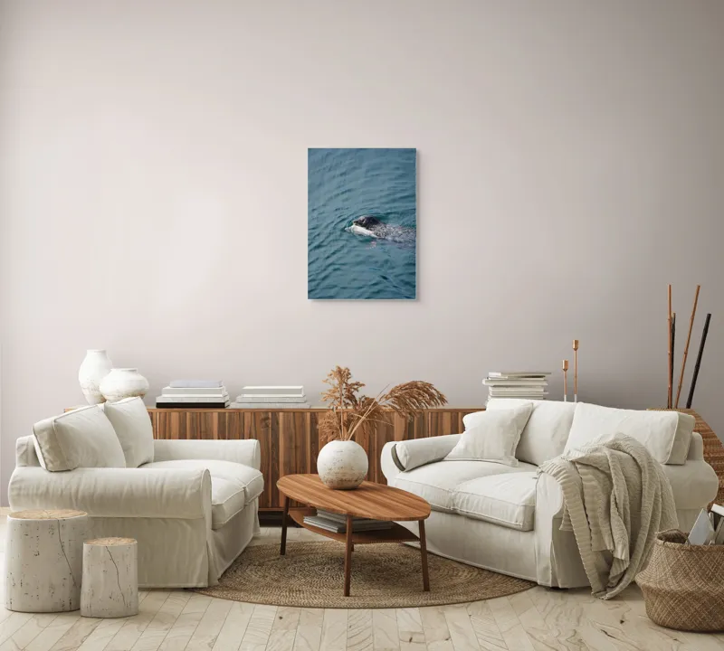 Tablou Canvas, "Foca fericită cu prada ei", Sigiliu, Apă, Peşte, Înot, Natură, Albastru, Adâncime, 50 x 70 cm – poza 4