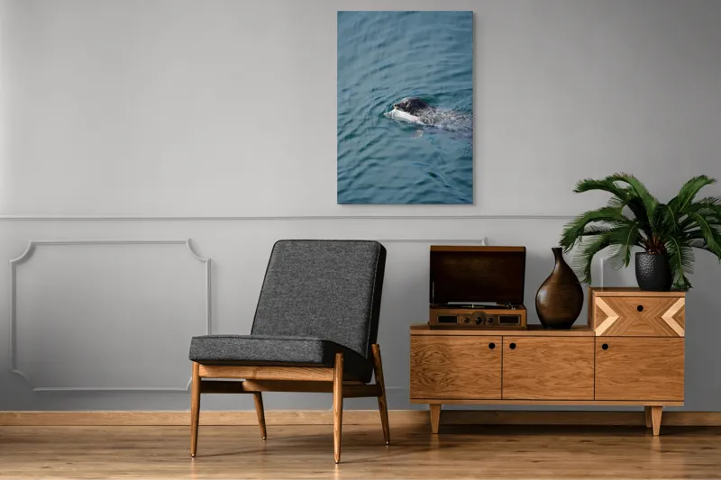 Tablou Canvas, "Foca fericită cu prada ei", Sigiliu, Apă, Peşte, Înot, Natură, Albastru, Adâncime, 70 x 100 cm – poza 6