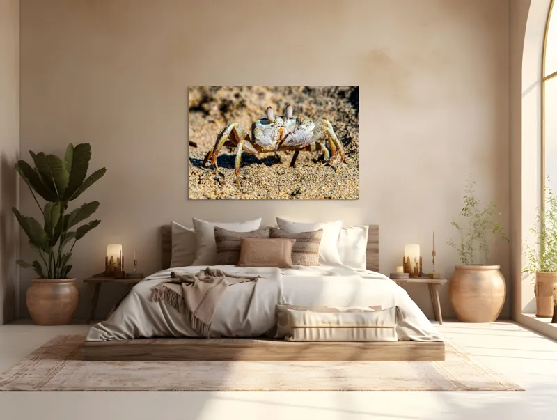 Tablou Canvas, "Crabul invizibil în nisipul auriu", Nisip, Crab, Ochii, Gheruțe, Textură, Natură, Mișcare, Culoare, Detaliu, Plajă, 150 x 100 cm – poza 4