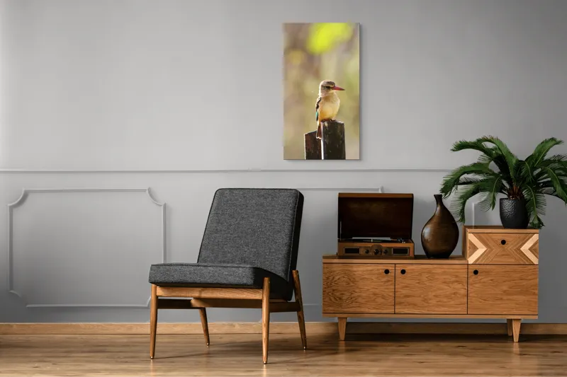 Tablou Canvas, "Pasărea în așteptarea zborului liniștit", Pasăre, Ramură, Cioc, Penaj, Lumină, Natură, Bokeh, Observare, Tranquilitate, 50 x 90 cm – poza 8