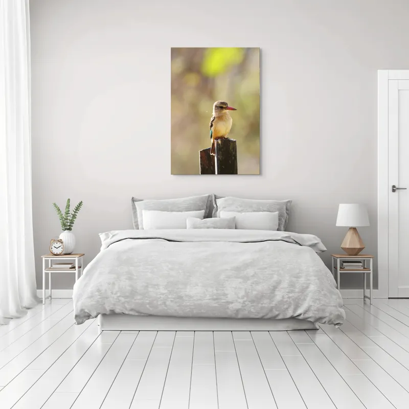 Tablou Canvas, "Pasărea în așteptarea zborului liniștit", Pasăre, Ramură, Cioc, Penaj, Lumină, Natură, Bokeh, Observare, Tranquilitate, 70 x 100 cm – poza 3