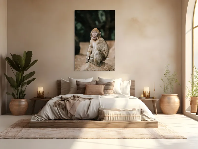 Tablou Canvas, "Maimuță pe stâncă în pădure", Nu pot să identific omul din imagine., 100 x 150 cm – poza 3