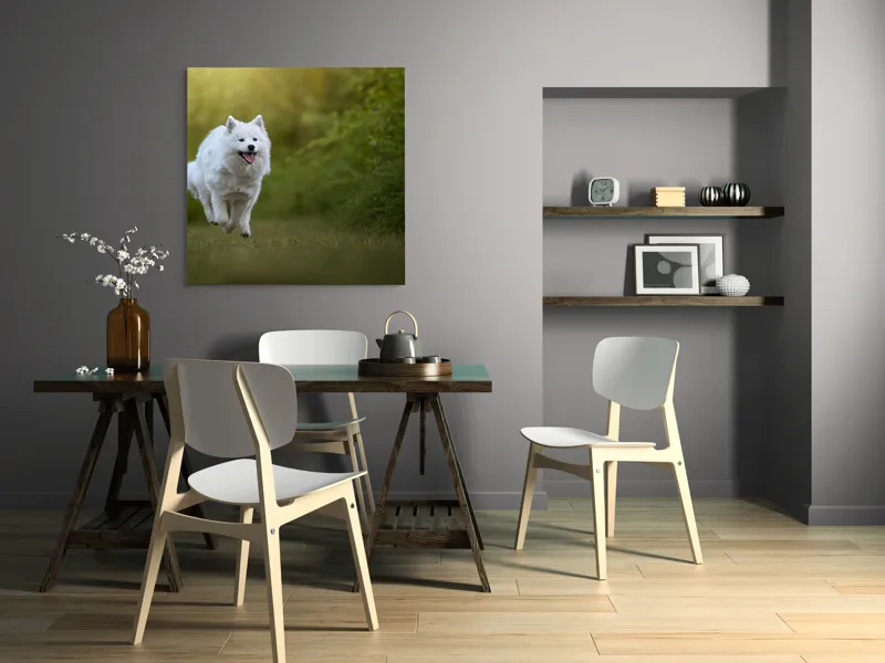 Tablou Canvas, "Bucuria alergării de dimineață", Zburdă, Pădure, Blană, Fericire, Căprioară, Verdeață, Primăvară, Viteza, 100 x 100 cm – poza 6