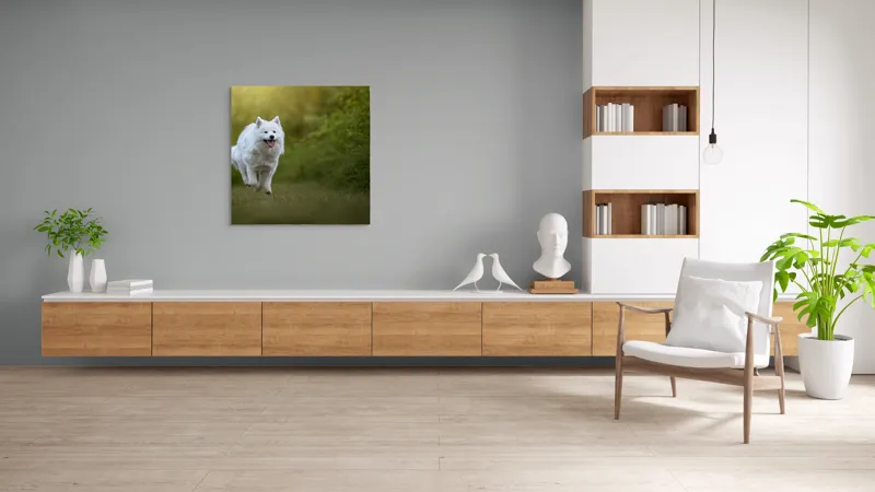 Tablou Canvas, "Bucuria alergării de dimineață", Zburdă, Pădure, Blană, Fericire, Căprioară, Verdeață, Primăvară, Viteza, 100 x 100 cm – poza 8